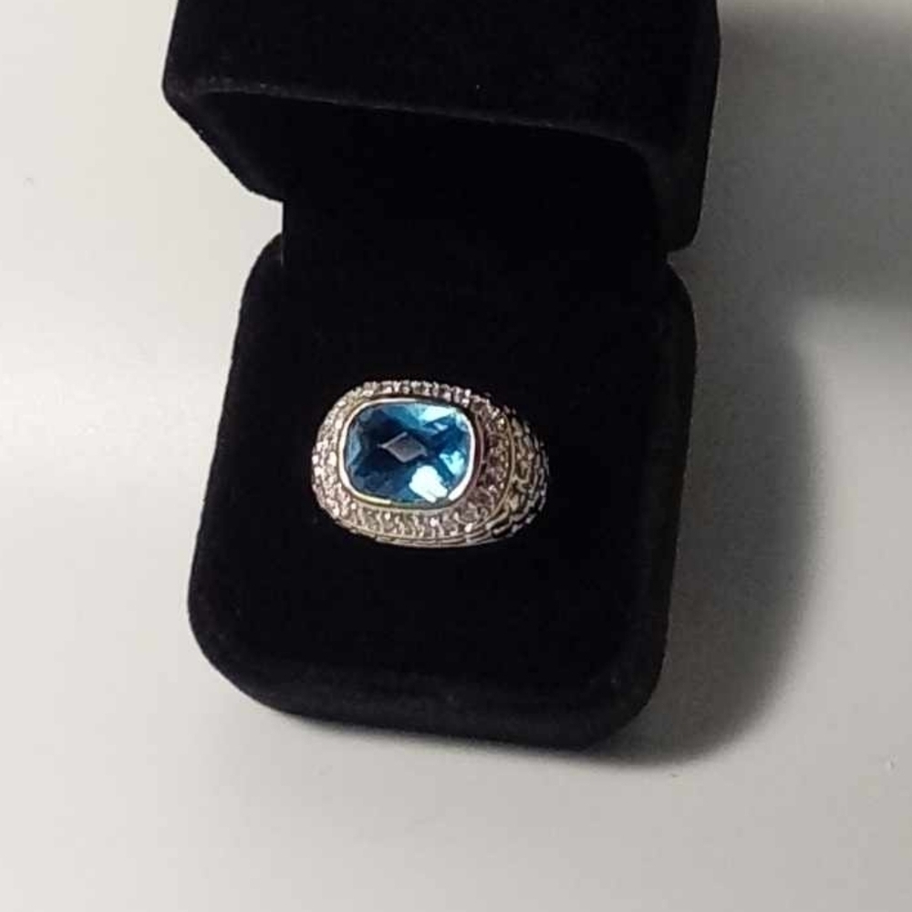 Gorgeous silver turquoise stone & cz's ring size 7.25 - Picture 6 of 6